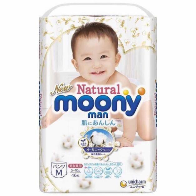 Bỉm Moony Nature, Moony Xanh cộng miếng dán/quần đủ size NB63, S58, M46, L36,Xl32