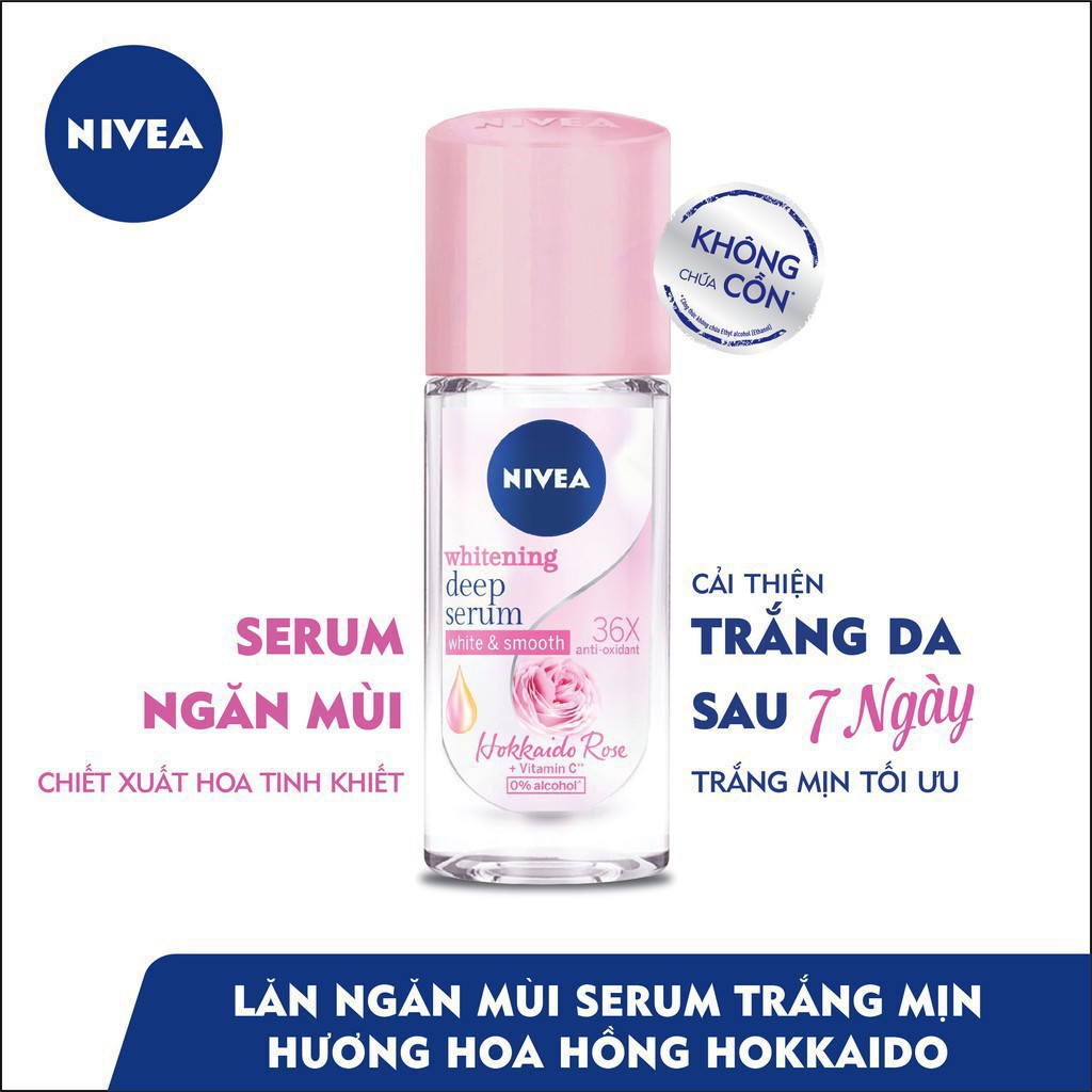 Lăn Khử Mùi Nivea Hương Hoa Hồng Whitening Deep Serum Hokkaido Rose 40ml