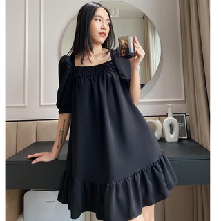 Đầm xòe đen nhún ngực edini - d1279