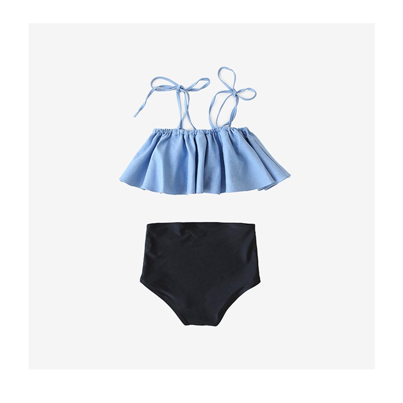 Bộ đồ bơi 2 mảnh dành cho nữ bikini 2 dây dễ thương áo xanh quần đen mã L67 | WebRaoVat - webraovat.net.vn