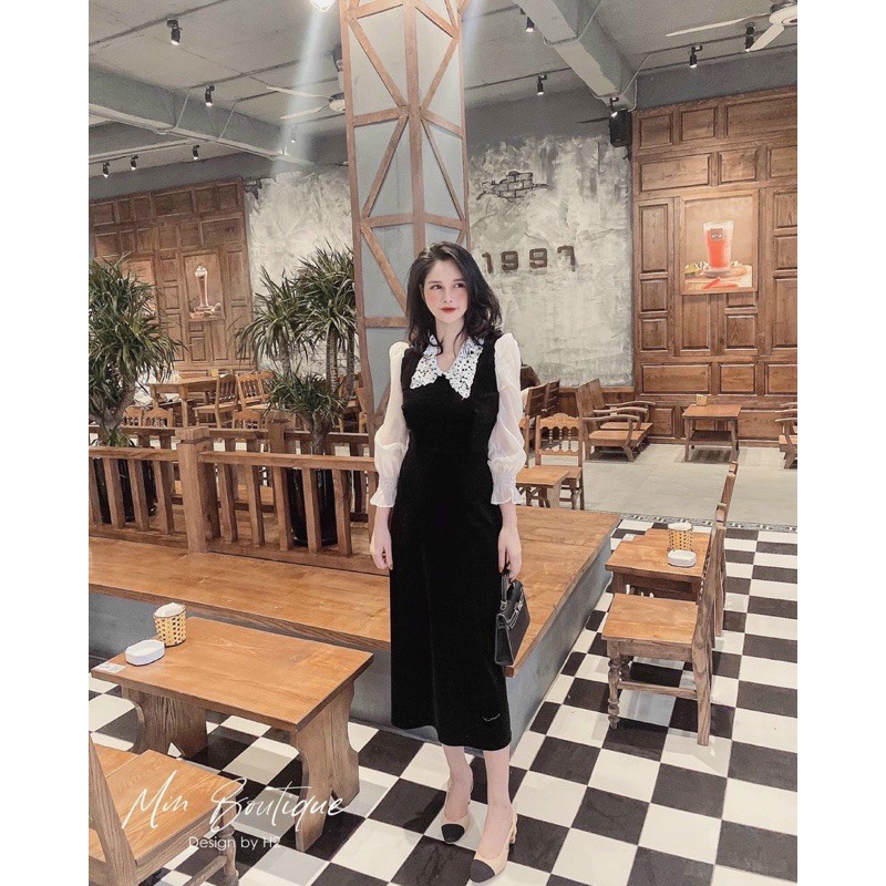 Váy Nhung phối Cổ Ren