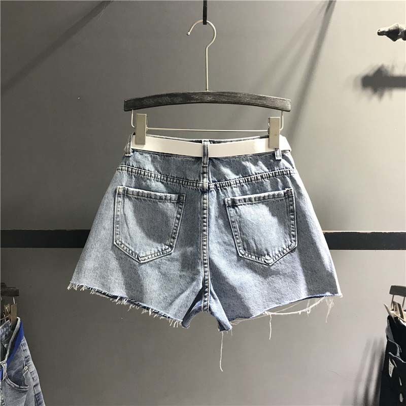 Quần Đùi denim Lưng Cao In Chữ Thời Trang Cho Nữ 11025
