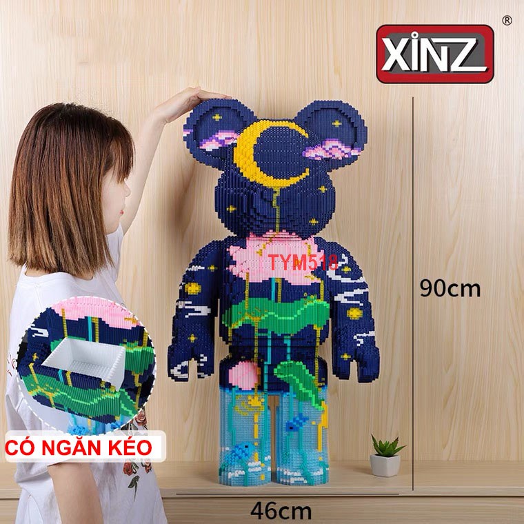 Xếp hình Gấu Bearbrick hoa sen 90cm Đồ chơi Xếp hình lắp ráp mô hình cỡ lớn Hàng Đẹp bear brick