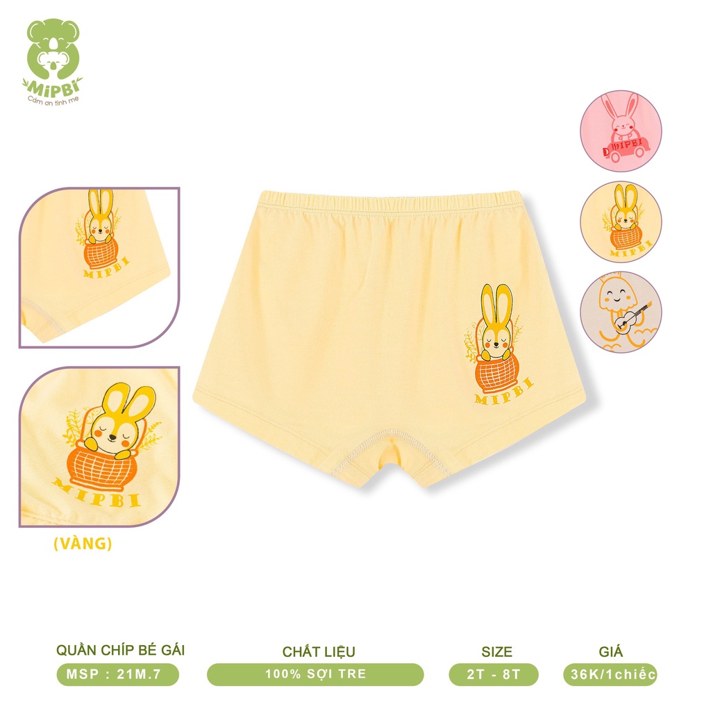 Quần Chíp Cho Bé Gái Mipbi 100% Vải Sợi Tre Cao Cấp. Dành Cho Bé 2 - 8 Tuổi - An Toàn Cho Bé