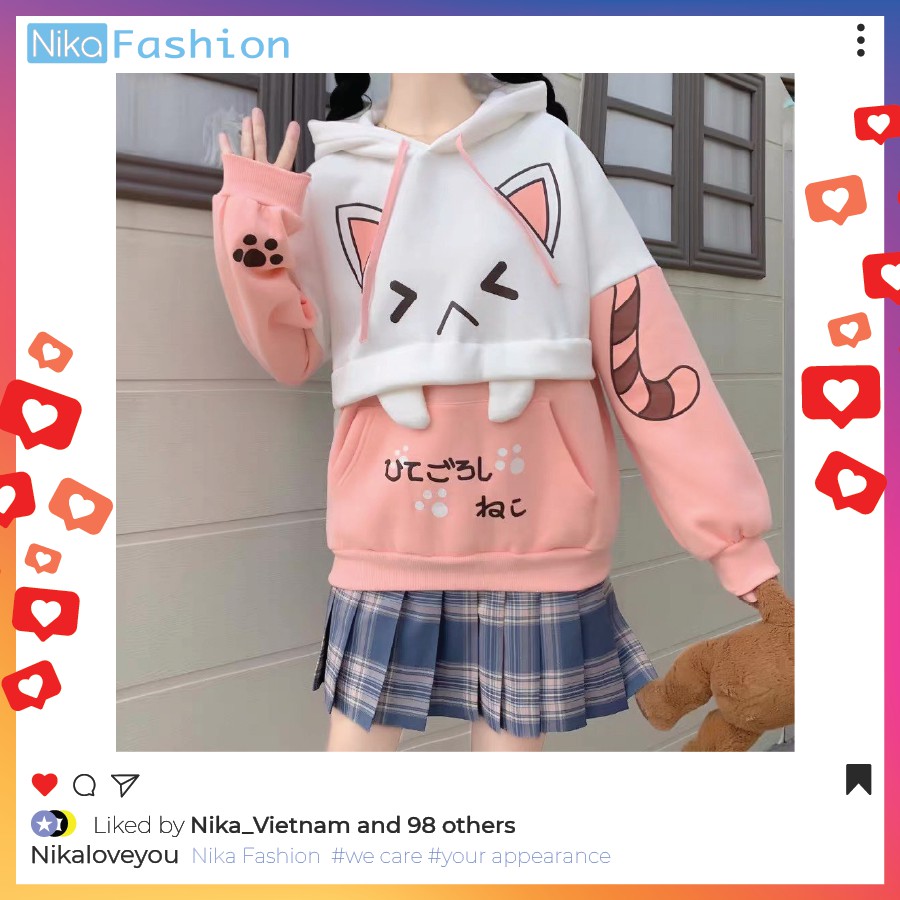 Nikafashion Áo Hoodie Nón Unisex Nam Nữ Chất Vải Nỉ Freesize 1 kích cỡ Form Dáng Rộng Dưới 65kg Mặc Đẹp M.E.O | BigBuy360 - bigbuy360.vn