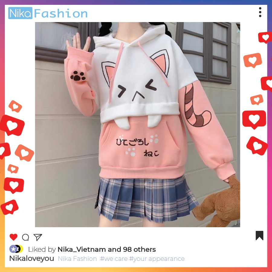 o Hoodie Nón Unisex  Chất Vải Nỉ Freesize Form Dáng Rộng Dưới 65kg Mặc Đẹp MÈO CUTE