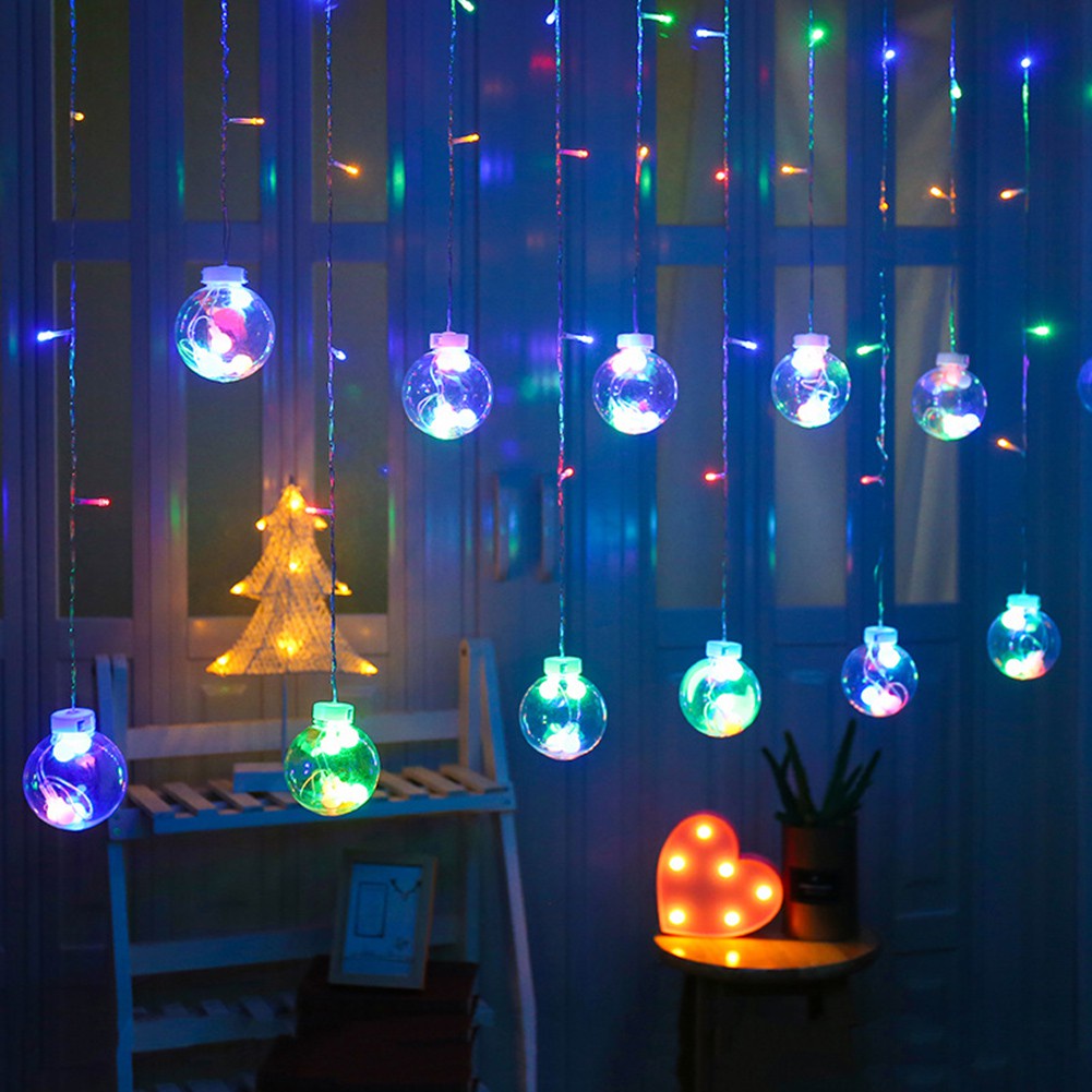 Dây đèn led banh 138 thả rèm dài 5m màu vàng, đủ màu 12 quả nhâp nháy siêu lung linh trang trí vườn, phòng ngủ, nhà cửa