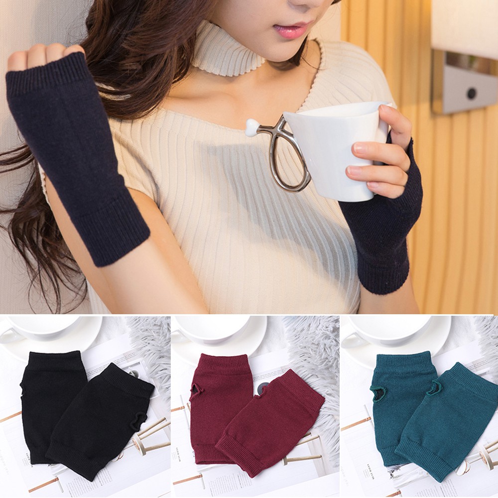 Đôi Găng Tay Len Hở Ngón Ấm Áp Thời Trang Thu Đông Cho Nữ