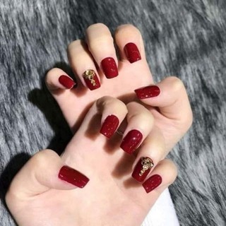 Bộ 24 Móng Tay Giả Đỏ Đô DD2 Kèm Keo