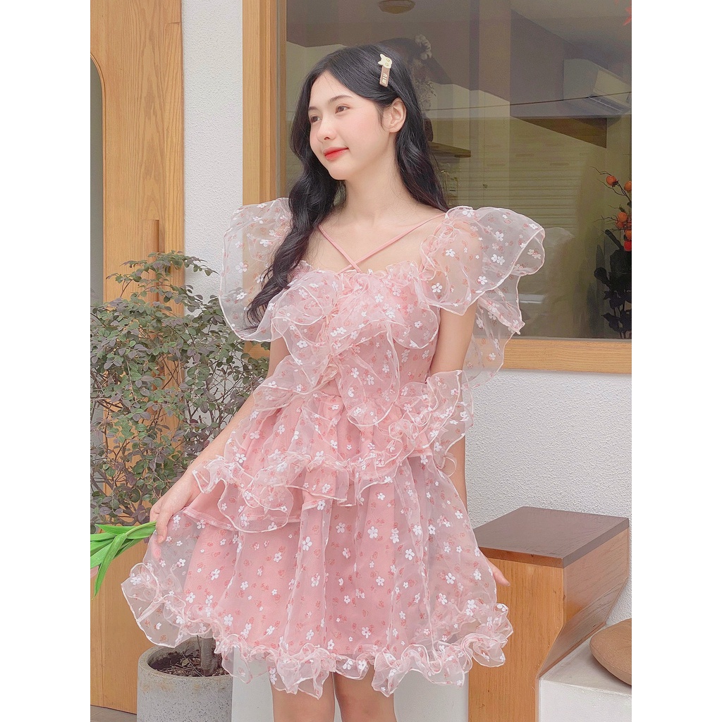 Đầm cánh tiên organza hoa tuyết lê in nổi - Sincerus Dress