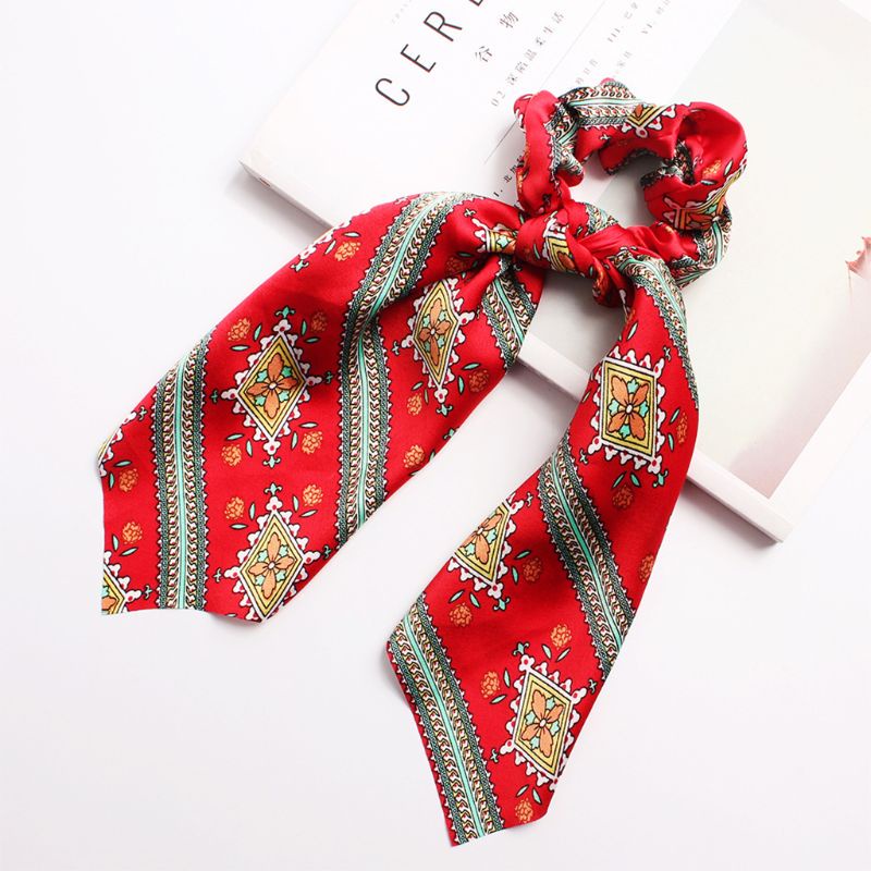 Dây Cột Tóc Giả Lụa In Họa Tiết Hoa Phong Cách Vintage Châu Âu Cho Nữ