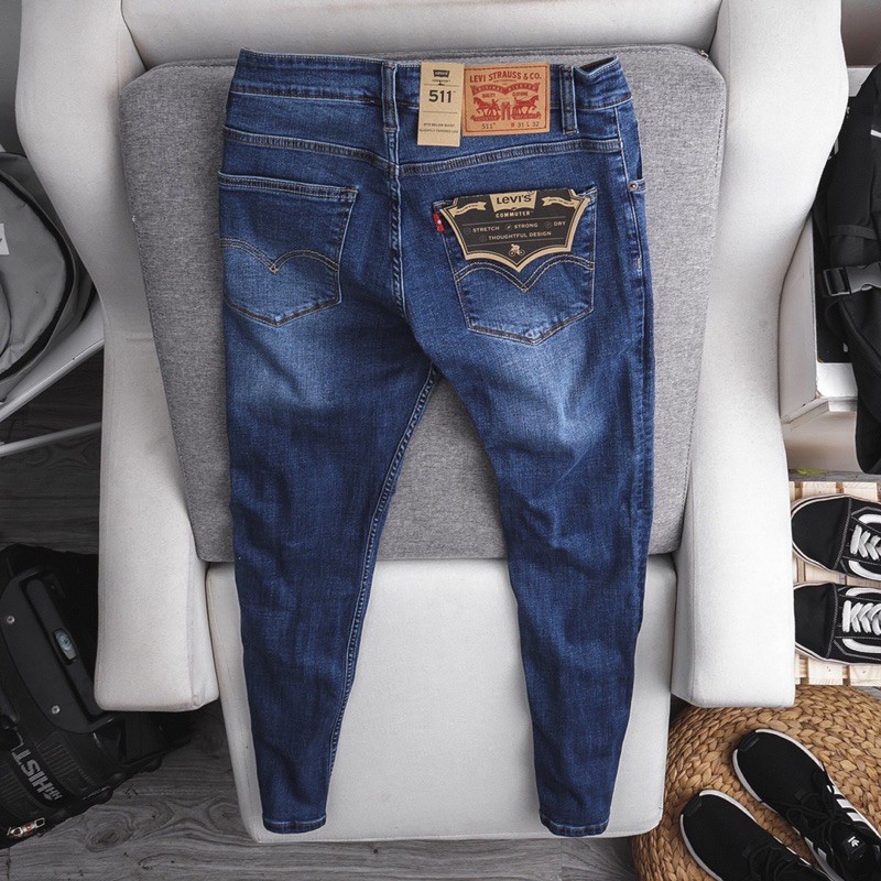 Quần jean Nam cao cấp màu xanh đậm- jean co giãn- ống đứng | BigBuy360 - bigbuy360.vn