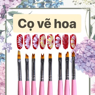 Bộ 8 cây cọ vẽ hoa sét cọ vẽ hoa ( loại cán gỗ hồng )