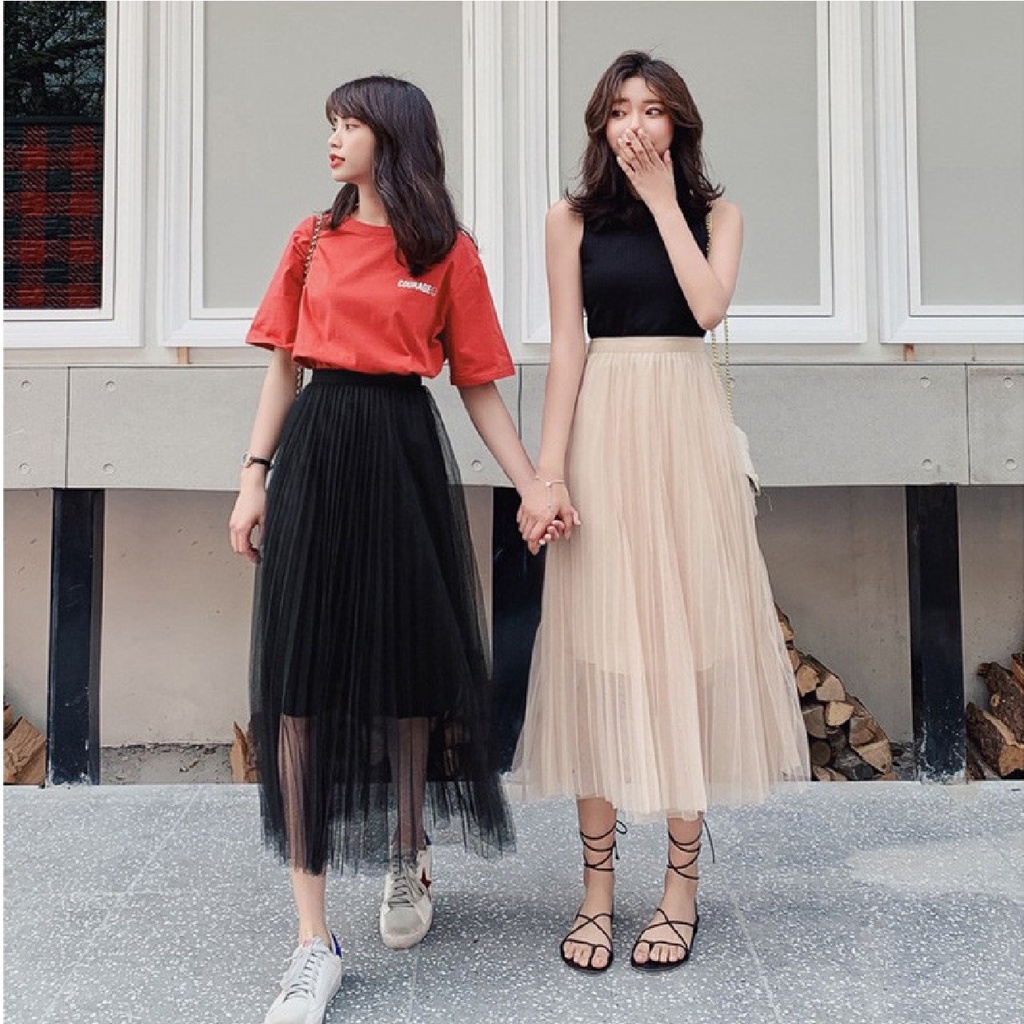 Chân váy dài phối ren lưới xuyên thấu thời trang nữ tính,phong cách công chúa cá tính