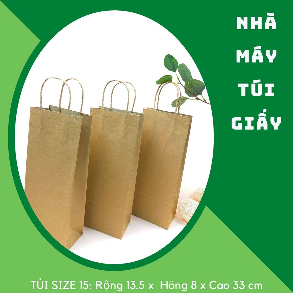 500 CHIẾC TÚI GIẤY KRAFT SIZE 15: 13.5x8x33 MÀU NÂU CÓ QUAI ( ẢNH THẬT)