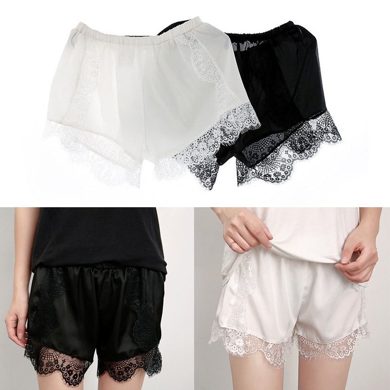 Quần short vải satin phối ren quyến rũ thời trang cho nữ