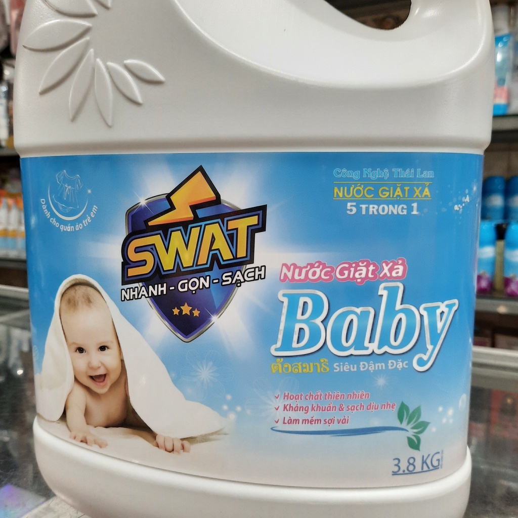 Nước giặt xả SWAT hương Baby 3.8Kg ( 5 in 1 ) (nắp xanh dương)