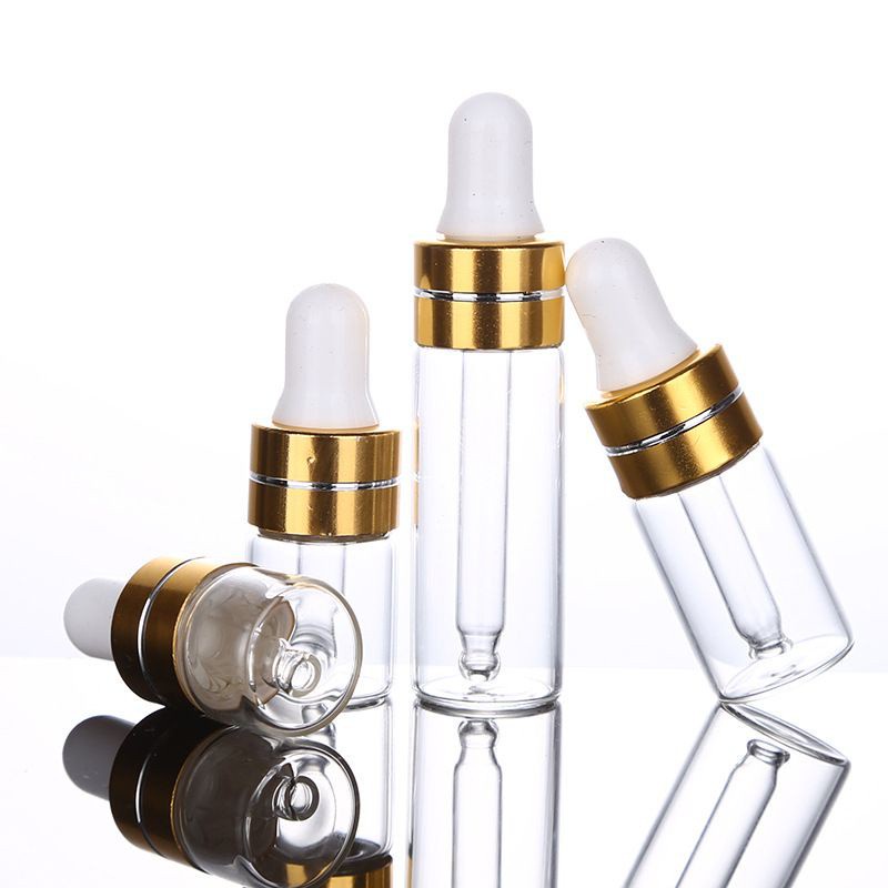 Lọ Chiết Serum ❤ GIÁ RẺ NHẤT ❤ Lọ Đựng Tinh Dầu Thủy Tinh Mỏng Bóp Giọt Khoen Vàng, Đen 2ml,3ml,5ml chiết mỹ phẩm.