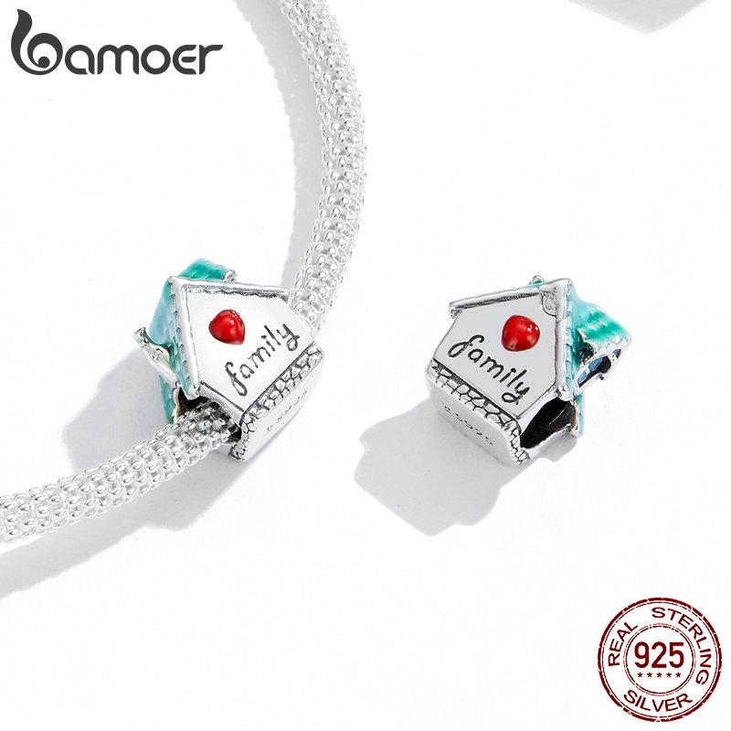 Mặt Trang Trí Bamoer SCC1518 Bằng Bạc 925 Hình Ngôi Nhà Dùng Làm Đồ Trang Sức Thủ Công