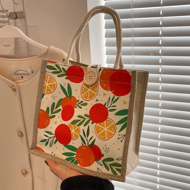Túi cói hoạ tiết hoa quả mẫu mới