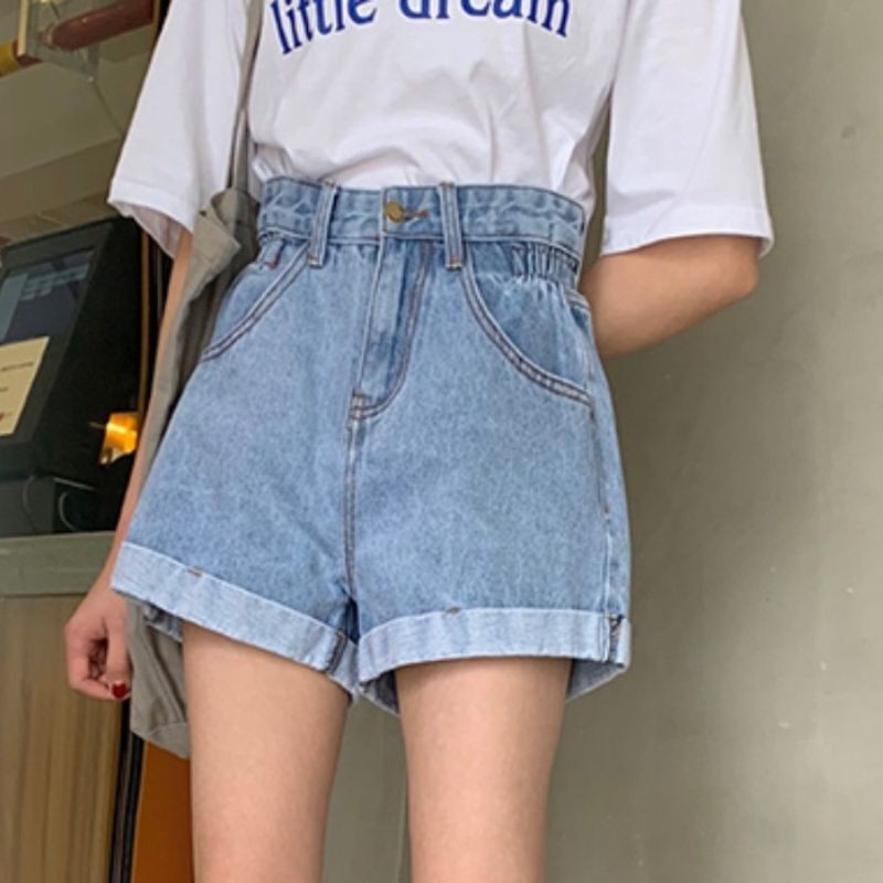 Quần short jeans lưng cao bẻ gấu DQ039
