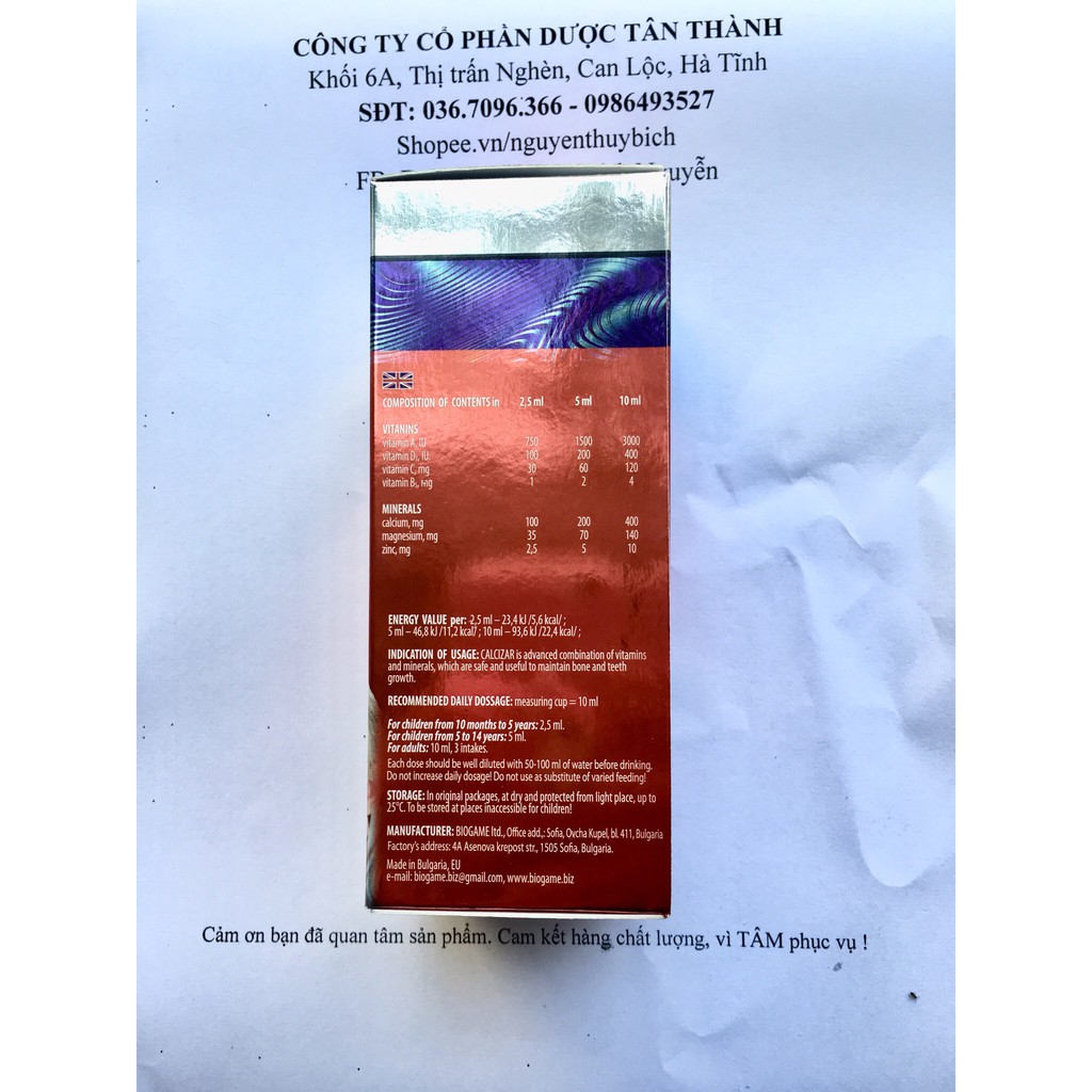 Calcizar Siro bổ sung Canxi, vitamin A/D3, kẽm cho trẻ cao lớn, khỏe mạnh, không táo bón | BigBuy360 - bigbuy360.vn