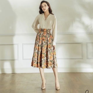 Set áo sơ mi Chân váy xếp li hoa