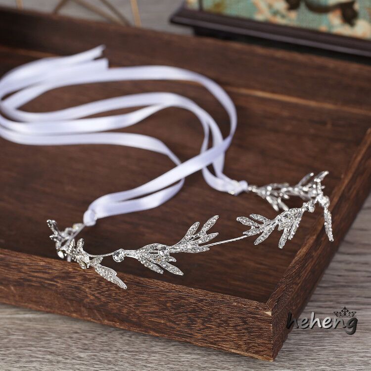 Băng Đô Cài Tóc Hình Chiếc Lá Phối Ruy Băng Thời Trang Cho Cô Dâu