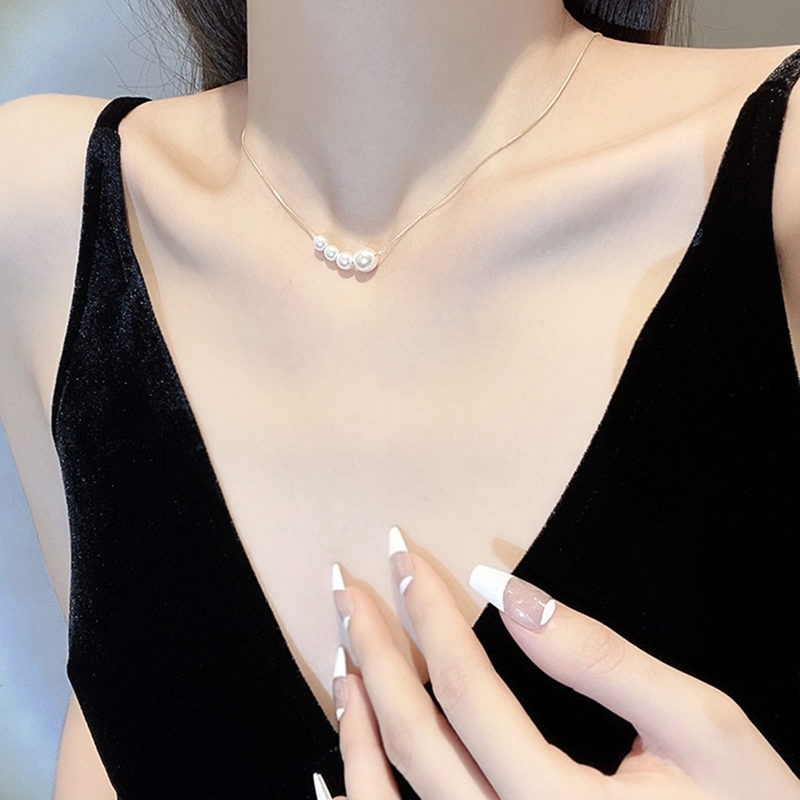 Dây chuyền nữ titan không gỉ mặt ngọc trai nhân tạo phong cách ngọt ngào thanh lịch mẫu mới 2023