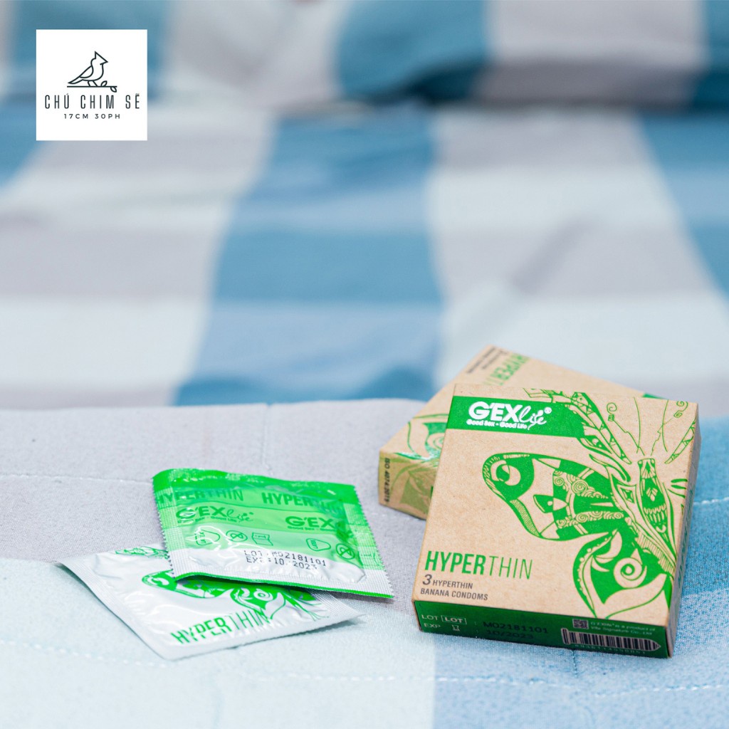 Bao cao su GEXlife Hyperthin ôm khít kéo dài hộp 12 cái - Chú Chim Sẽ