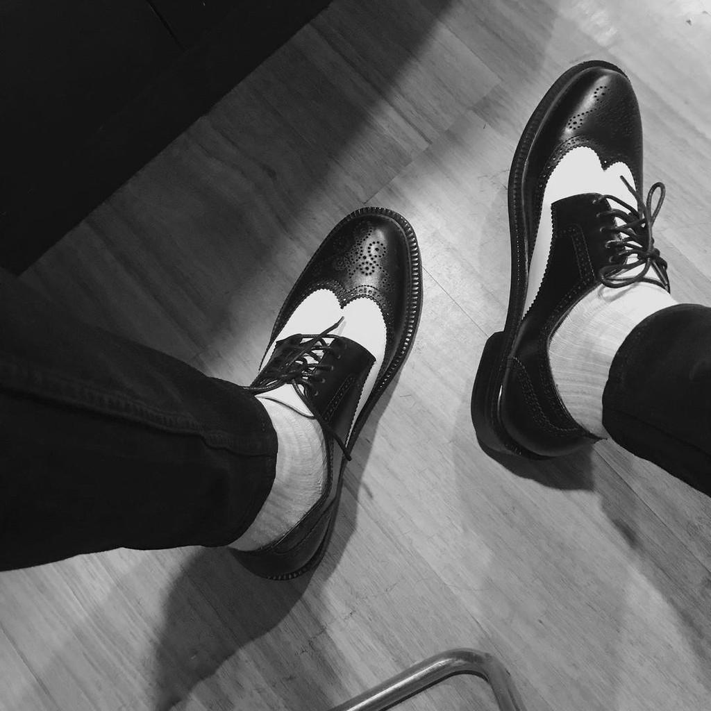 Giày Derby nam Black White, Giày da buộc dây Cao Cấp Da Bò 100%