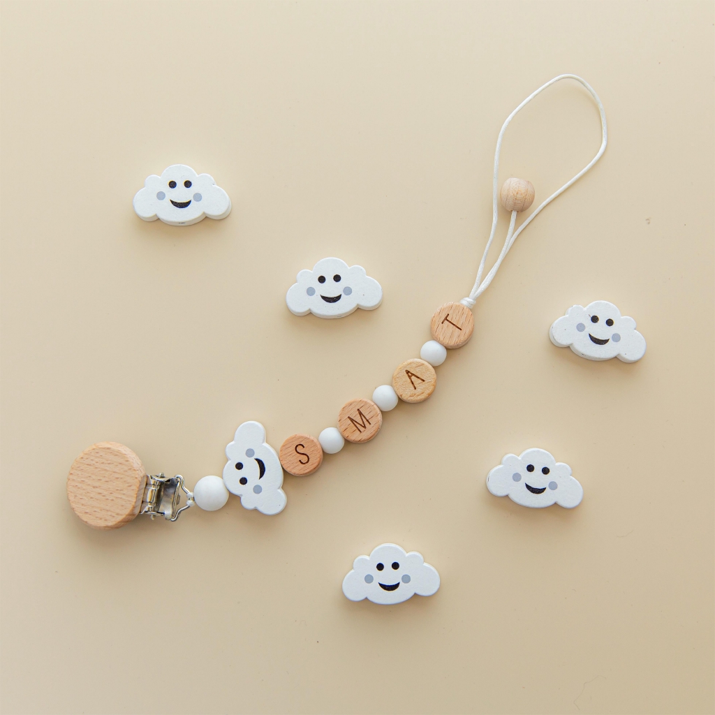 Baby Pacifier Chain Children Cute Smile Cloud Customizable Name Pacifier