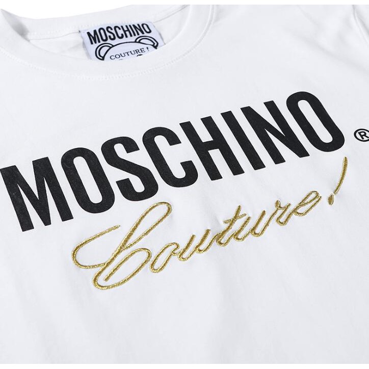 Áo Thun Cotton Tay Ngắn Thêu Hoạ Tiết Moschino Cho Nam Nữ