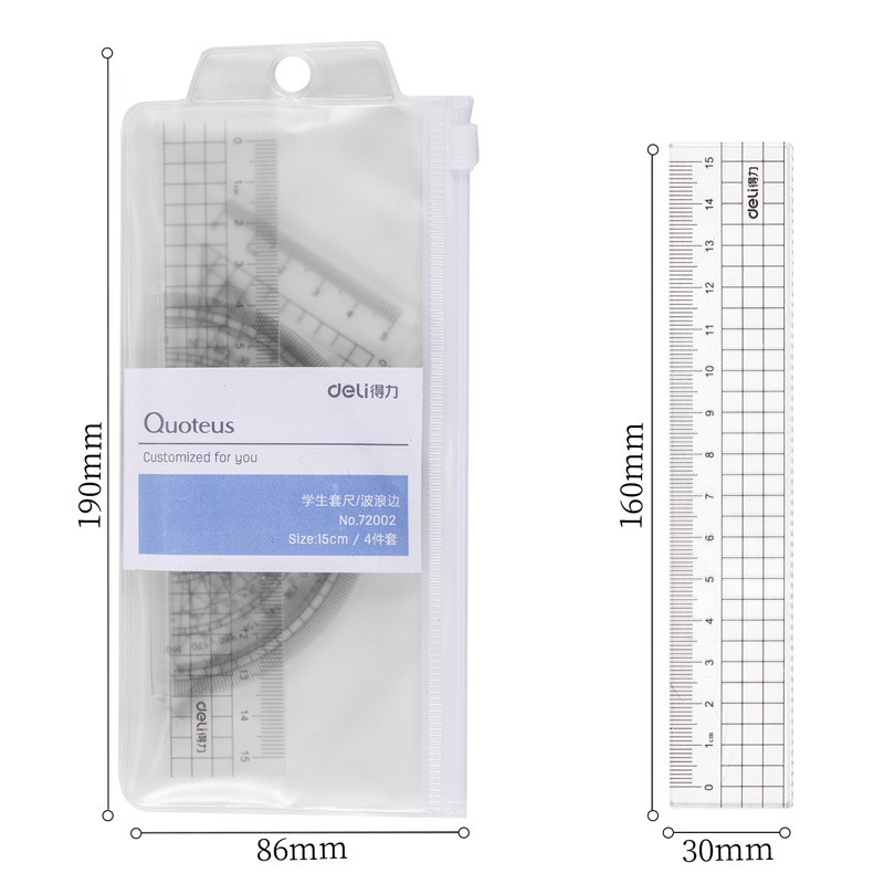 Bộ thước kẻ văn phòng phẩm dành cho học sinh Deli 72002 - Hàng nội địa Trung