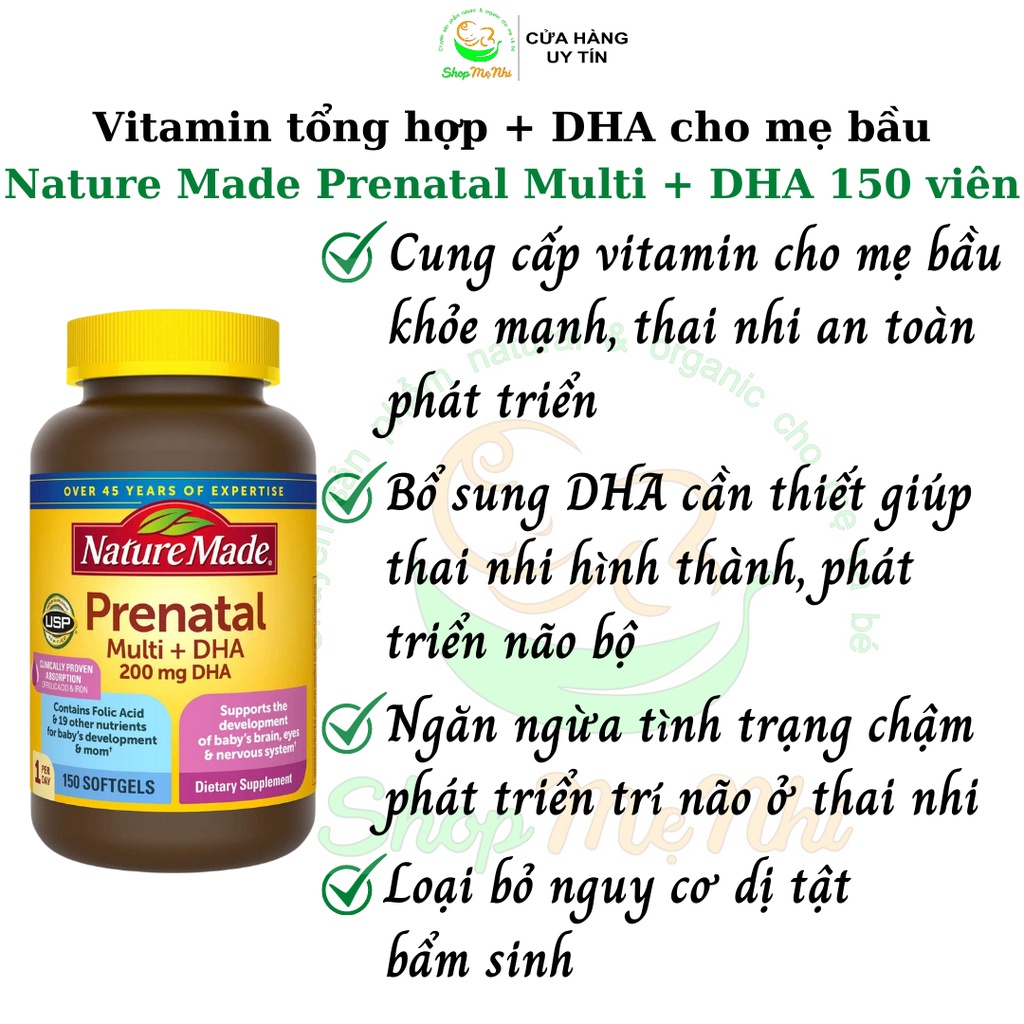 Vitamin tổng hợp cho mẹ bầu Nature Made Prenatal Multi + DHA 150 viên.