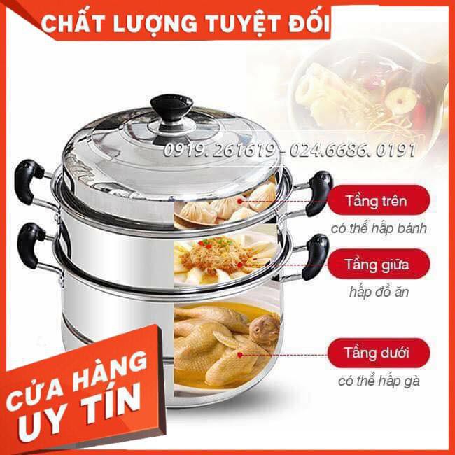 [Xả kho + free ship] Nồi Hấp 3 Tầng Inox hàng đẹp loại 28cm và 32cm hàng dầy đẹp