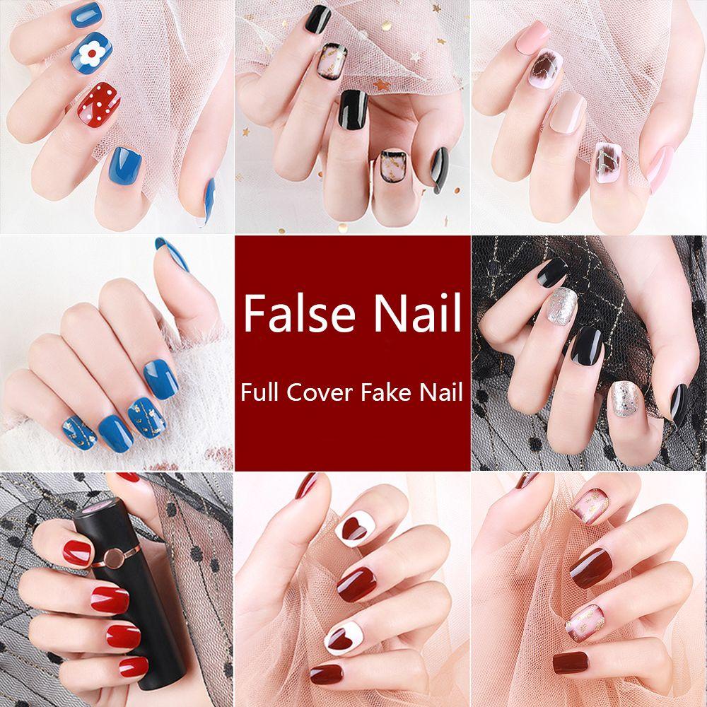 EUCA Bộ 24 Móng Tay Giả Ngắn Đính Kim Tuyến Lấp Lánh