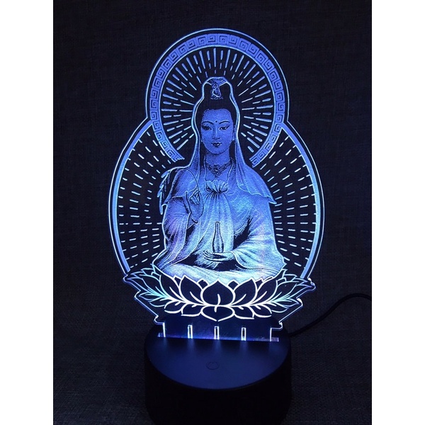 Đèn ngủ led 3D 16 màu HÌNH PHẬT QUAN ÂM BỒ TÁT, khắc hình theo yêu cầu, quà tặng kỉ niệm, để bàn, trang trí xe ô tô