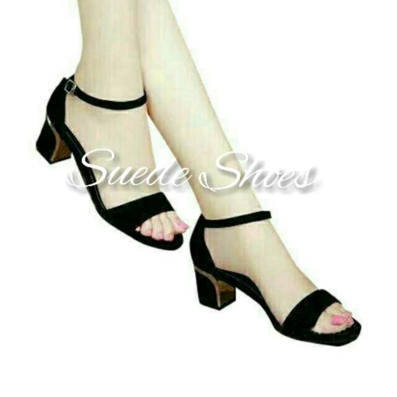 Giày Sandal Cao Gót Bằng Da Lộn Màu Đen Nhập Khẩu Hàn Quốc Cho Nữ Tuổi Teen