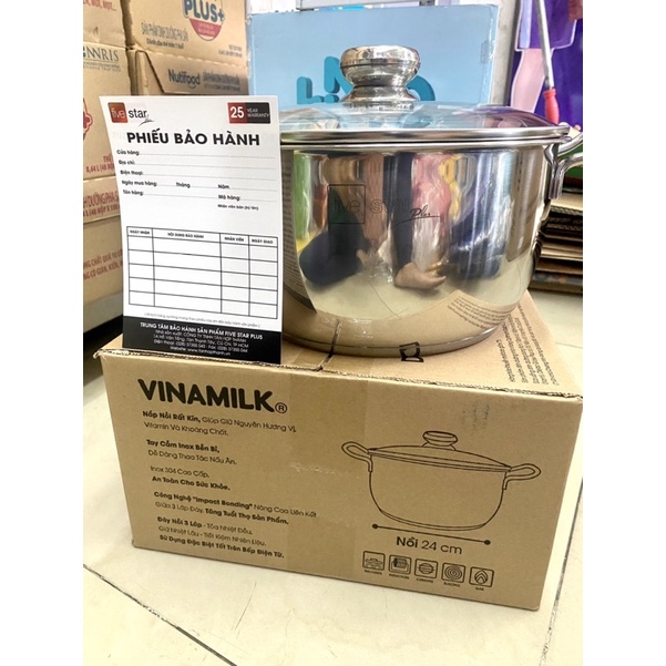Nồi Inox 3 đáy 304 Five Star Plus 24cm Hkm VinaMilk Kèm Phiếu Bảo Hành