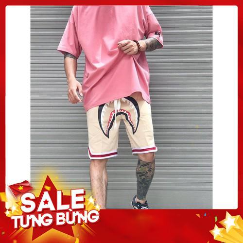 Quần short thun nam unisex Bape màu be - Quần short unisex ống rộng vải polyetyler 2 da 4 chiều | Beway - Hàng nhập khẩu
