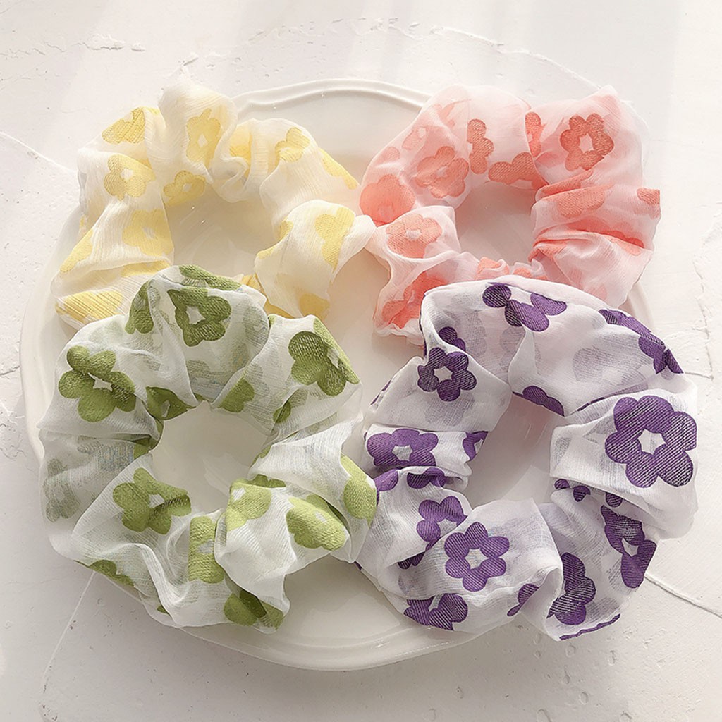 Cột tóc vải scrunchies Hoa mai in đẹp CT93