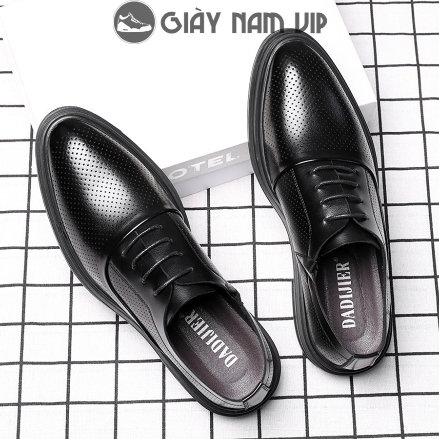 Giày Oxford Nam Đẹp Da Bò Cao Cấp Mũi Tròn GIAYNAMVIP Giày Da Nam Buộc Dây Đục Lỗ Thoáng Khí GNK133