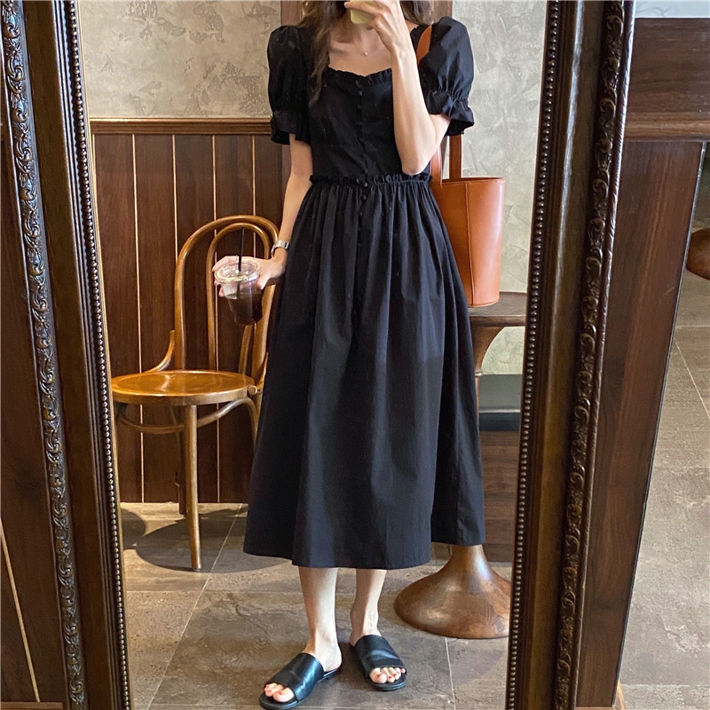 Đầm midi cổ vuông tay phồng thời trang thanh lịch 35861