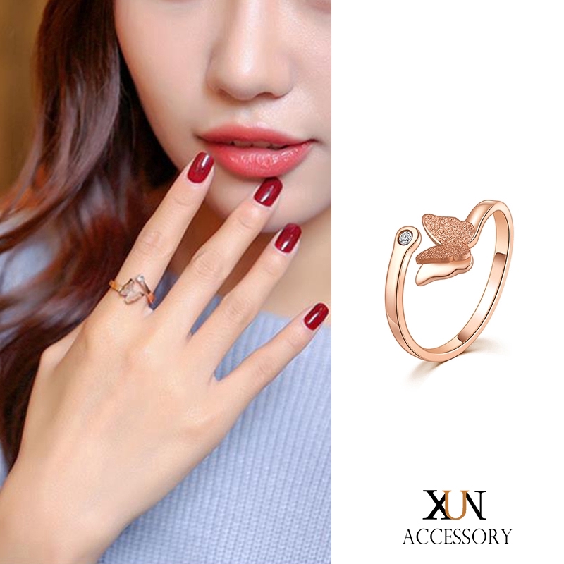 Butterfly Diamond Open Ring Rose Gold Scrub Couple Titanium Steel Ring