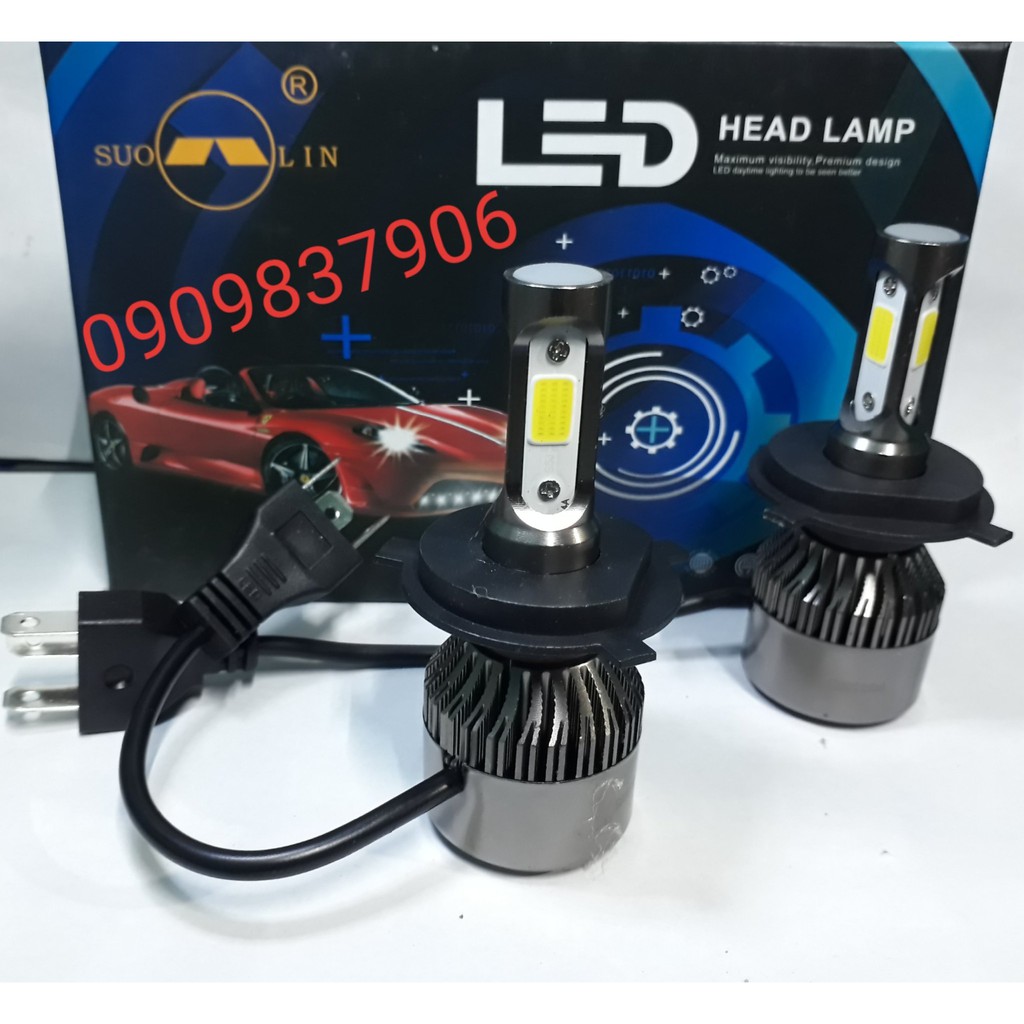 ĐÈN PHA LED C6 CHÂN H4 - 3 TIM - COS PHA SÁNG TRẮNG - BH 6 THÁNG 1 ĐỔI 1