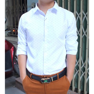 HOT HOT Sơ mi dài tay họa tiết nam màu trắng