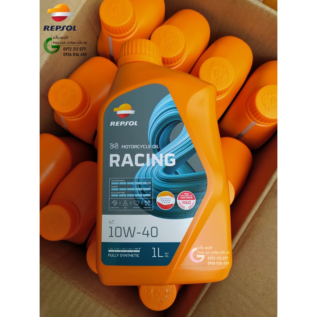 Dầu nhớt Repsol 10W-40 Racing bốc máy, êm ái cho xe côn tay và PKL