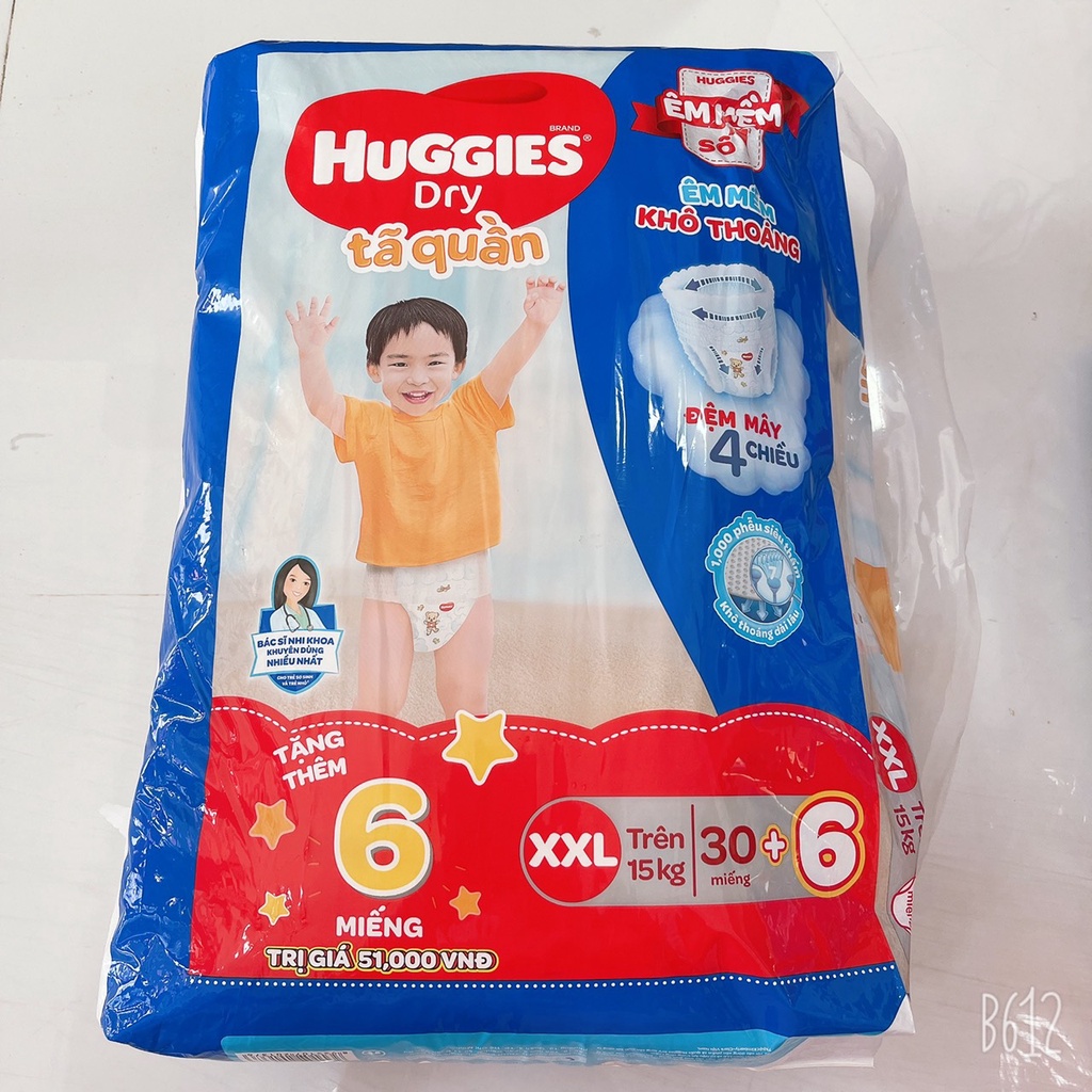 Tả quần Huggies Dry size M42 miếng/L38 miếng/XL32 miếng/XXL30 miếng/XXXL24 miếng