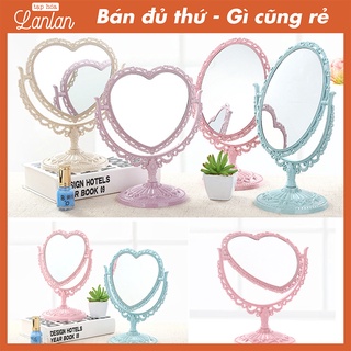 👸 Gương trang điểm để bàn 2 mặt, gương công chúa hình trái tim, oval